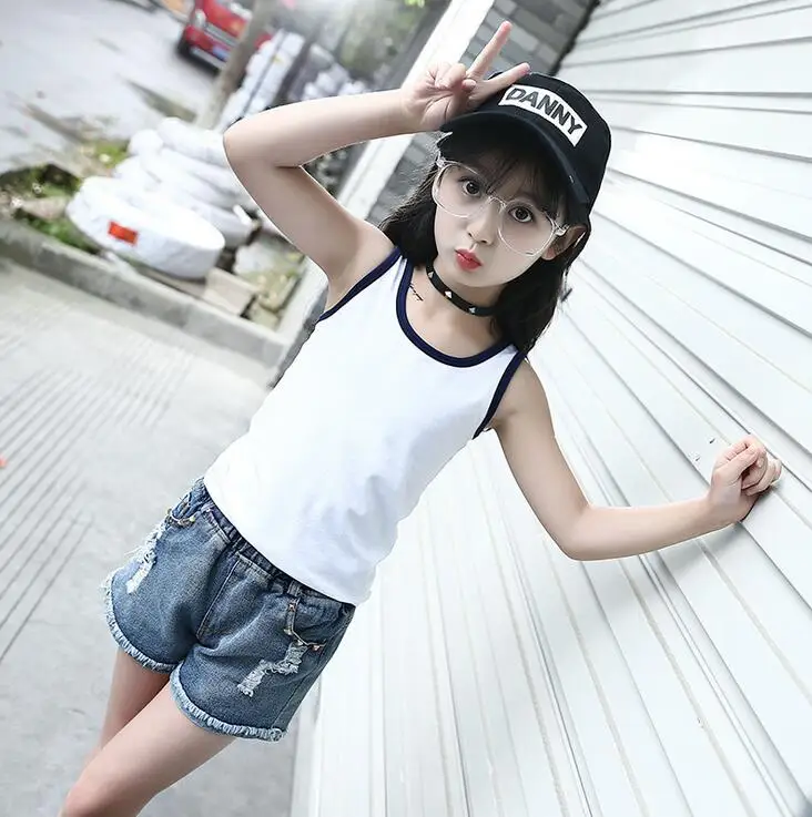 Хлопковые майки для девочек спортивная одежда рубашки летние детские жилеты 2018