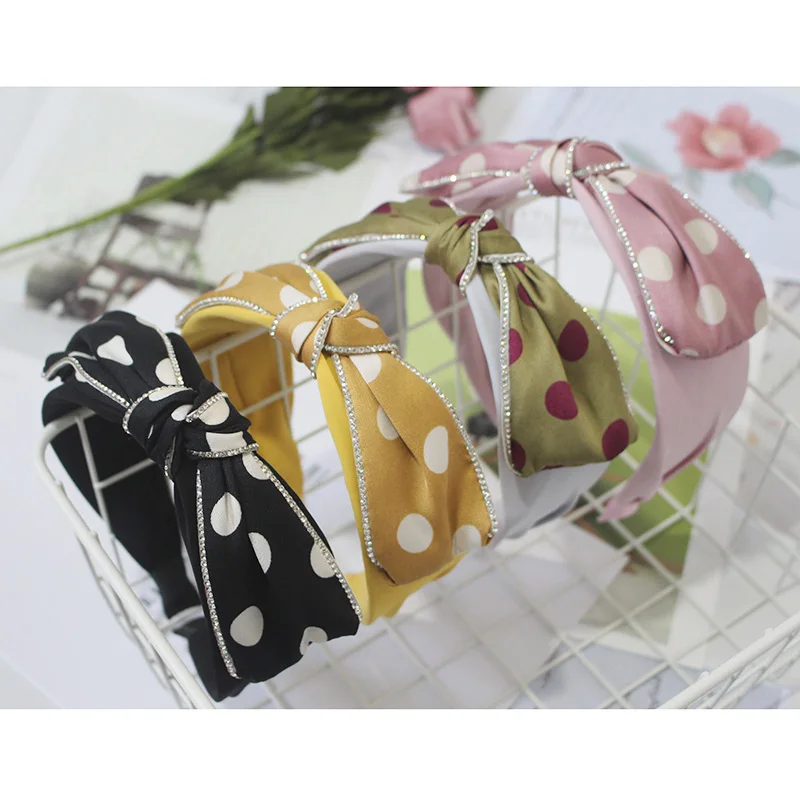 Модная новинка большая повязка для волос в горошек Женская на голову с узлом