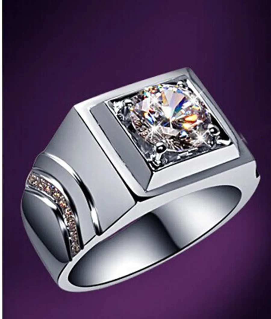 

Solid Platinum PT950 Ring 1Carat Fine Diamond Men's Engagement Rings Statement Wedding Anniversary Day Gift Brilliant Forever