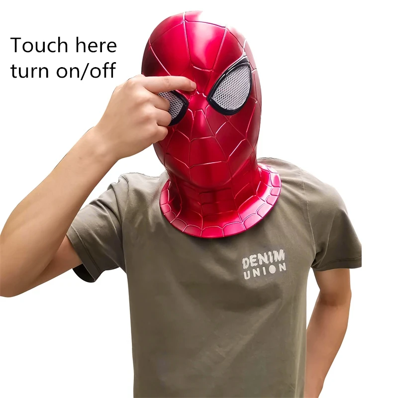 Yacn Spiderman PVC Mask Spider-Man Far From Home Spider Man LED light for Adult Headgear Superhero Cosplay Accessory Props