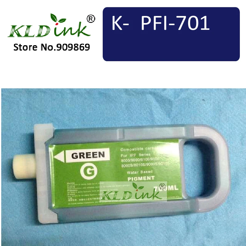 Картридж с зелеными чернилами KLDINK (чернила PFI701 0907B001) совместим принтером imagePROGRAF
