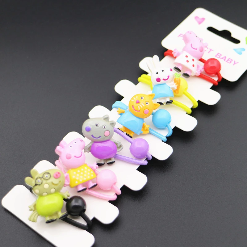 6pcs/set Cartoon Animals Children's Rubber Bands Headwear Lovely Hair Rope Kid Girl Baby Fashion Elastic String Resin | Детская