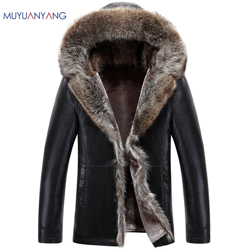 Мужская шуба из искусственной кожи Mu Yuan Yang зимняя куртка большого размера 3XL 4XL с
