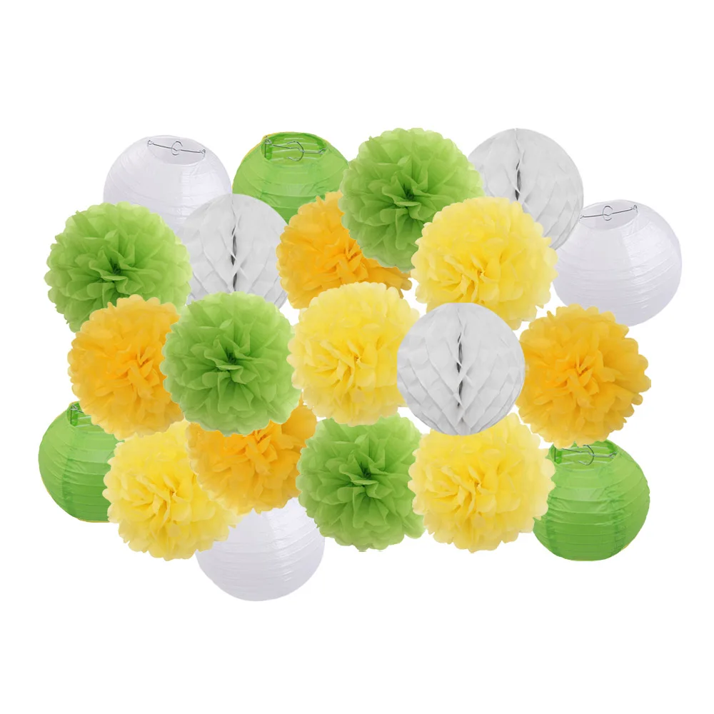 green yellow set Горячая распродажа 21 шт./компл. розовый набор круглых Бумага Фонари для маленьких девочек украшение для детей крещение вечерние декор висит Изделия из бумаги орнамент - Цвет: green yellow set