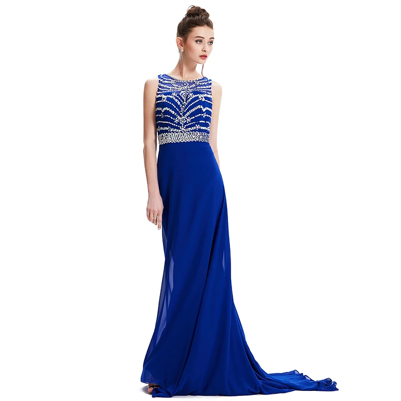 SOCCI 2018 Королевское синее шифоновое длинное вечернее платье с круглым вырезом