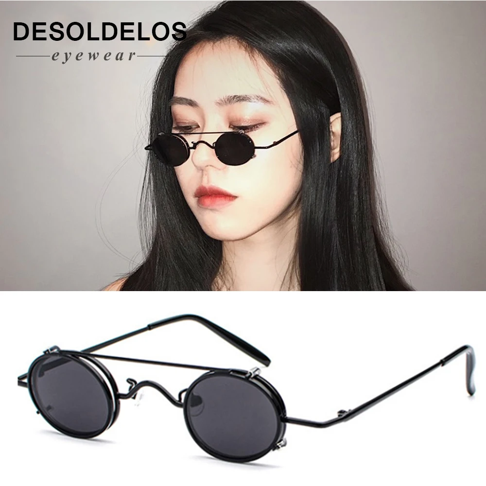 

DesolDelos Small oval sunglasses women retro vintage 2019 metal frame silver gold black punk clip on sun glasses for men gift