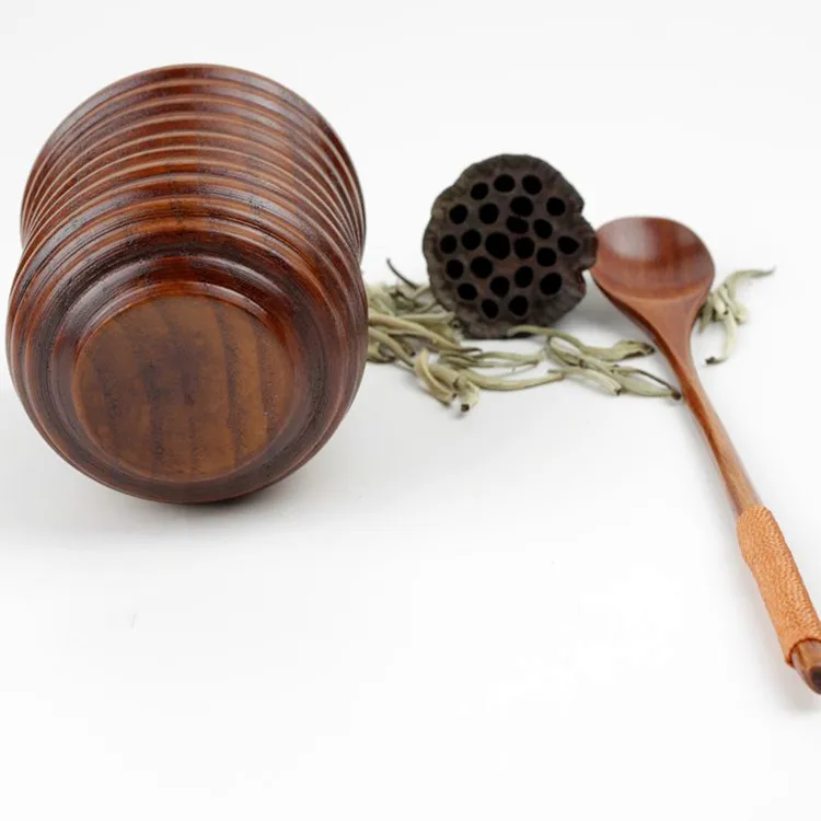 

Small Wooden Cups 5.5 oz - Set of 4 - For drinking Tea, Coffee, Wine, Beer, Hot Drinks - Dark Ribbed