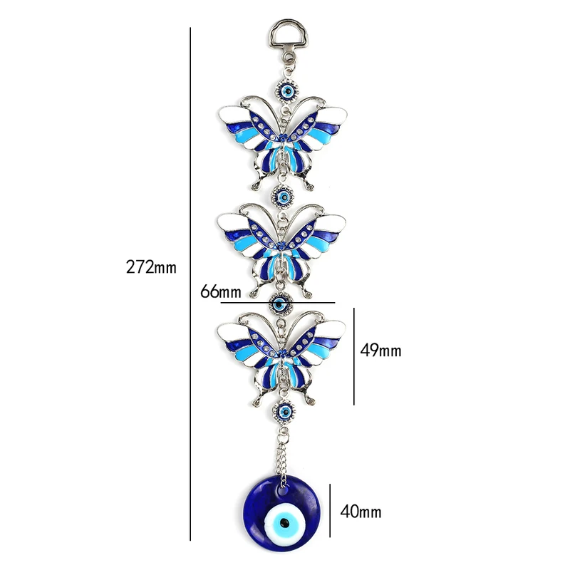 Wish Card Three Blue Butterfly Turkish Lucky Eyes Pandant Long Keychain Couples Valentines Day Gift Jewelry Key Chain EY5045 | Украшения и
