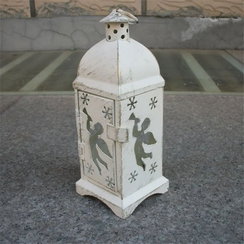 Винтажный металлический полый подсвечник подвесной Белый Марокканский