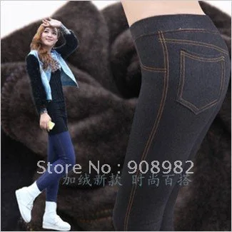 Free shipping diamond red winter special 2012 Korean version of the new wild warm thick velvet Denim Leggings | Женская одежда