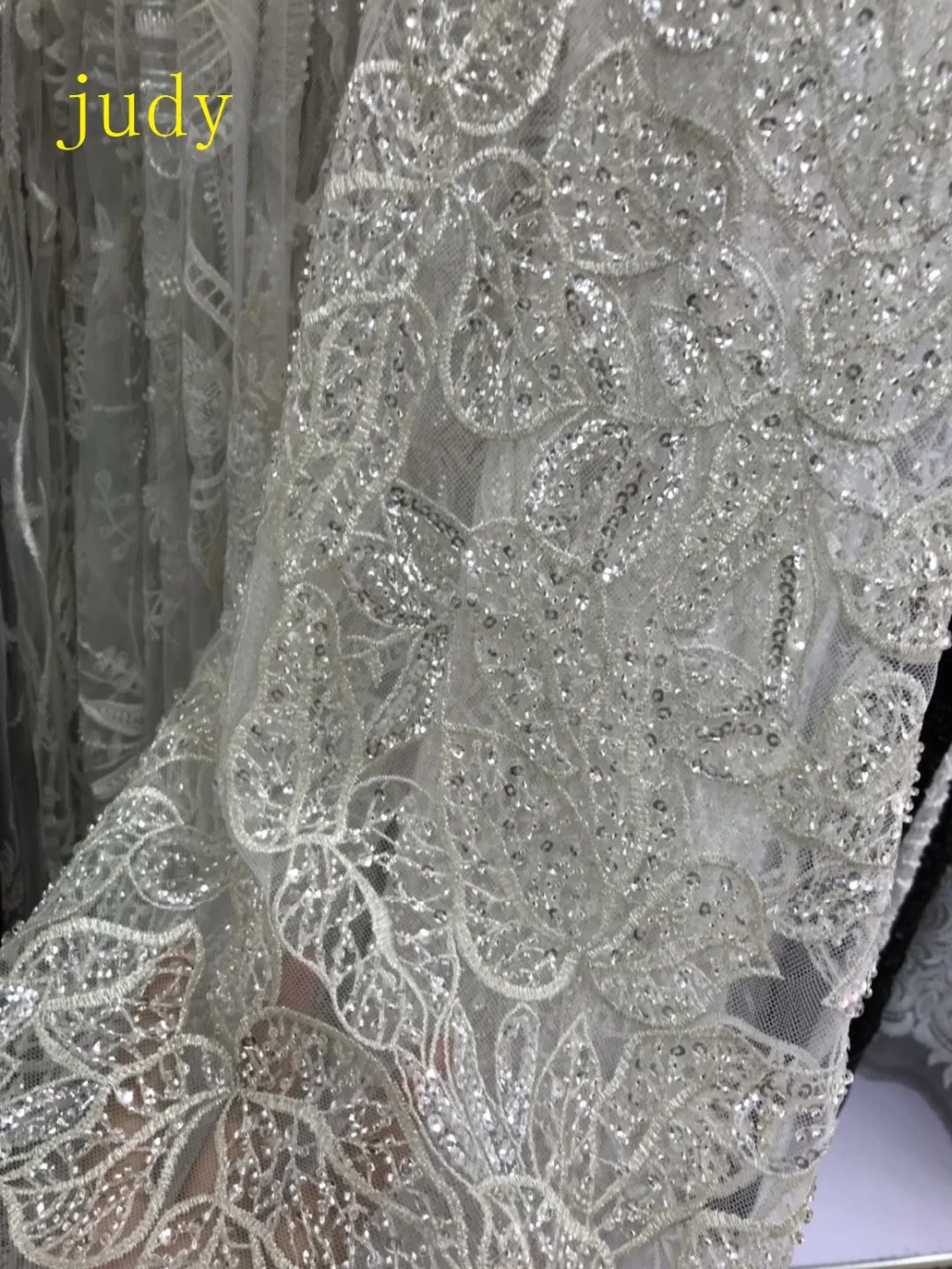 

stock 5yards/bag XY07# Crystal white fashion embroidered leaf pattern sequins used on the wedding dress stage