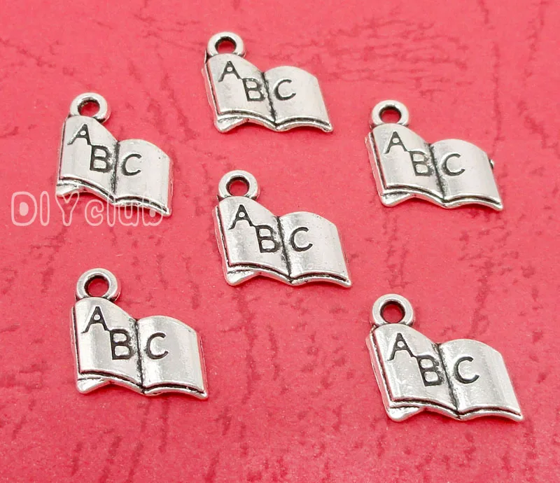 

150pcs-Antique Silver ABC Book Charms Pendant 12x11mm