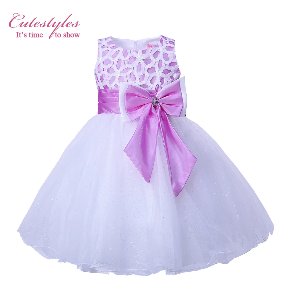 Cutestyles 5 Colors White Lace Girl Party Dress High Waist Big Bow Pink Flower Girls Dresses Kids Purple Summer Clothing GD31115 | Детская