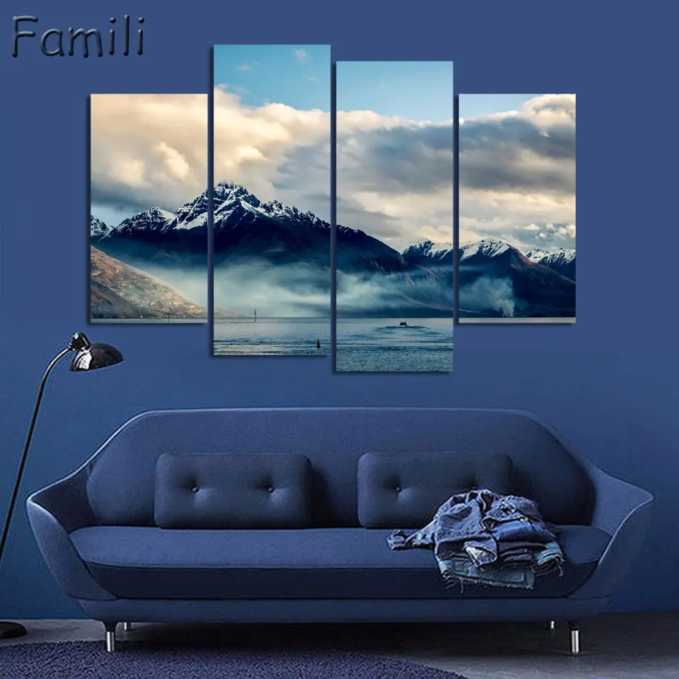 4 шт./компл. настенная живопись Новая Зеландия голубое водное озеро горные