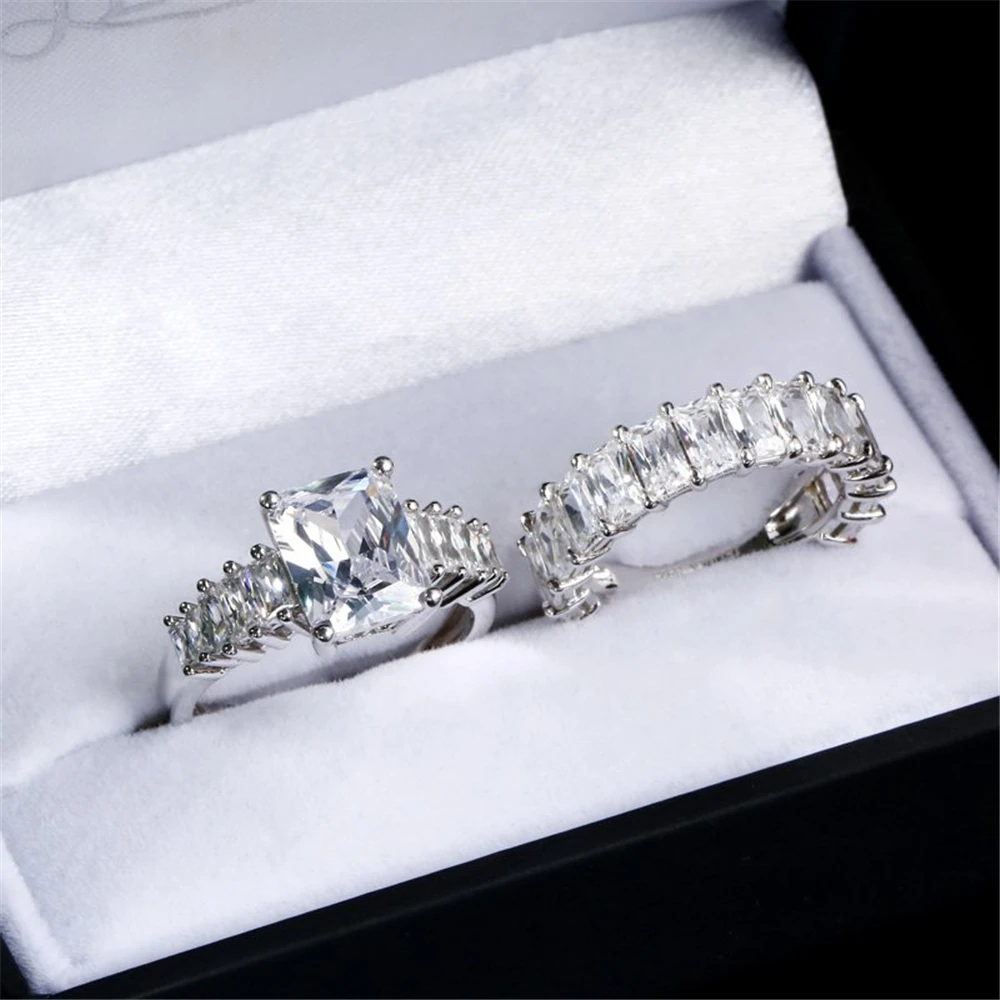 Набор обручальных колец mdean из 2 предметов модное кольцо с голубым кристаллом