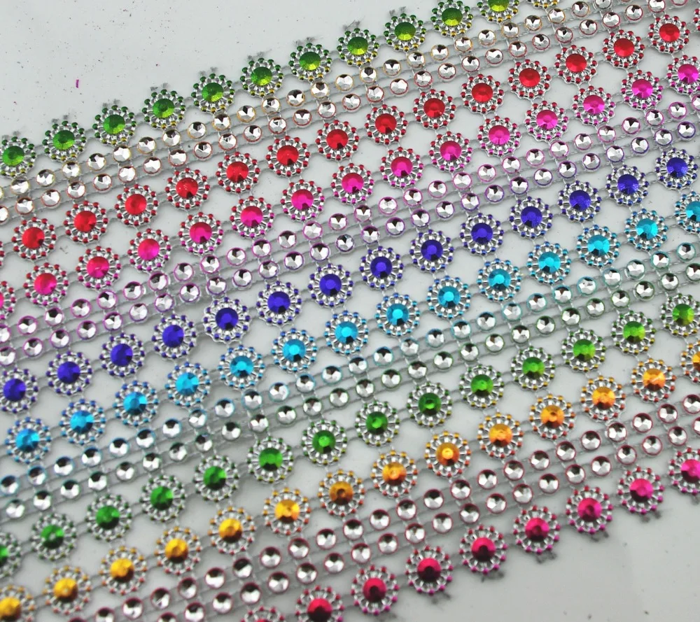 16 ряда двойной подсолнечника горный хрусталь сетки, ленты Радуга Diamante Свадебные Узкие скатерти блеск Обёрточная бумага