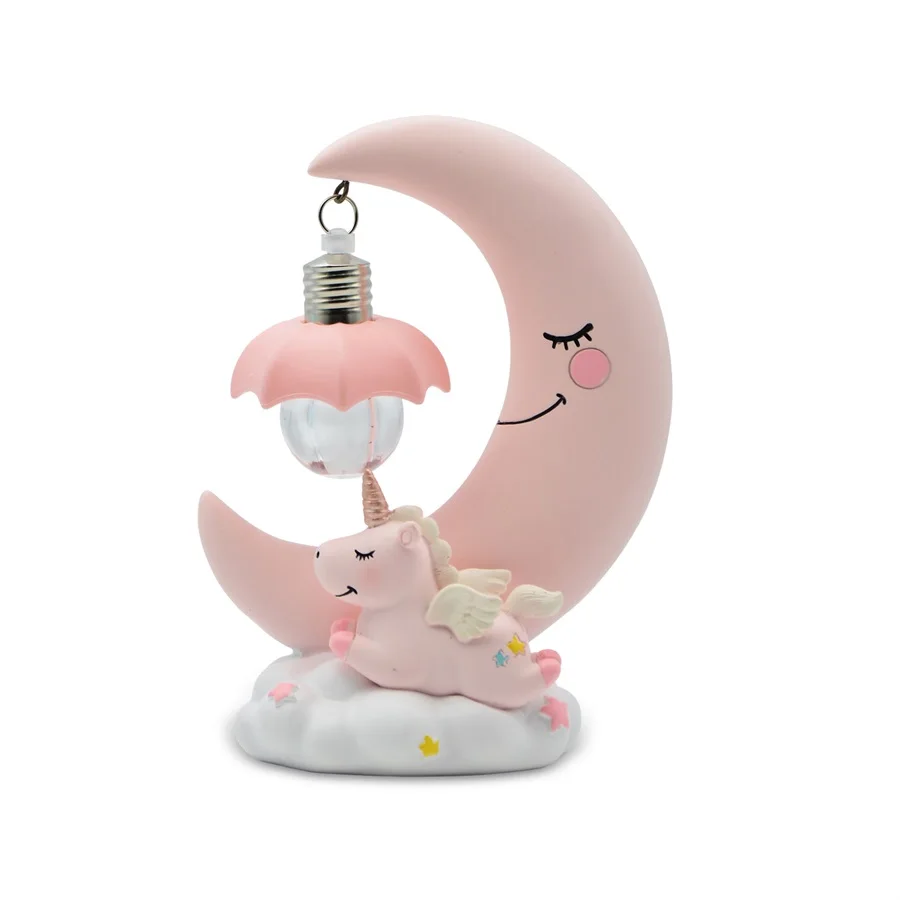 Pink Moon Unicorn Светодиодный ночной Светильник Единорог Луны смолы мультфильм Детские ночника Романтический Украшения в спальню для маленьких девочек, детская одежда для дня рождения, рождественский подарок - Испускаемый цвет: Pink Moon Unicorn