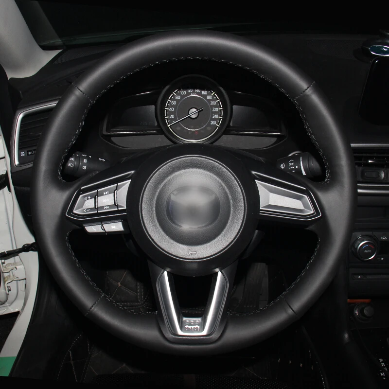 Чехол на руль из блестящей кожи прошитый вручную черный кожаный чехол для Mazda 3 CX 5