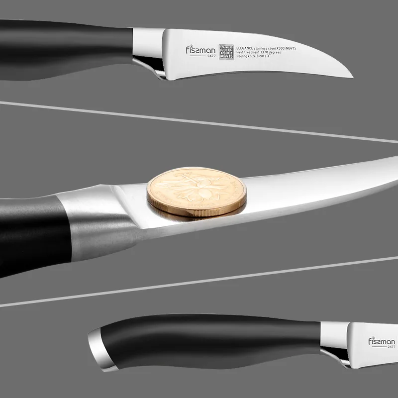 FISSMAN 3 дюймовый пилинг нож серии ELEGANCE немецкий стальной кухонный с рукояткой из