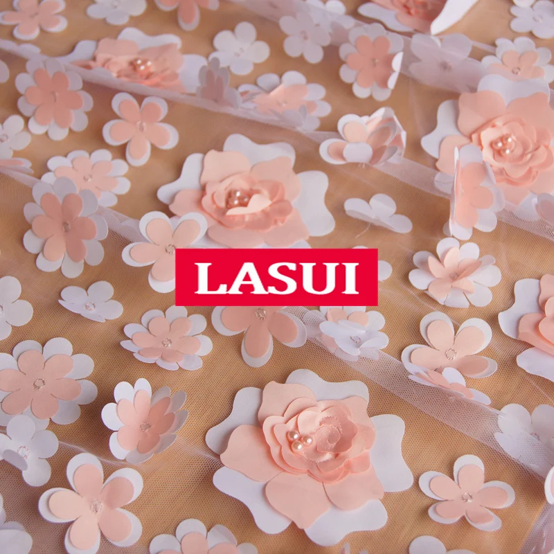 LASUI 1y = 1 лот изящная 3D Цветочная вышивка сетчатая кружевная ткань тяжелая