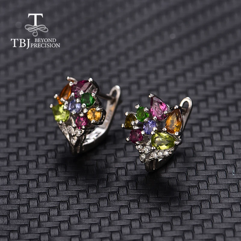TBJ 100% натуральный смешанный драгоценный камень серьги романтический цветочный