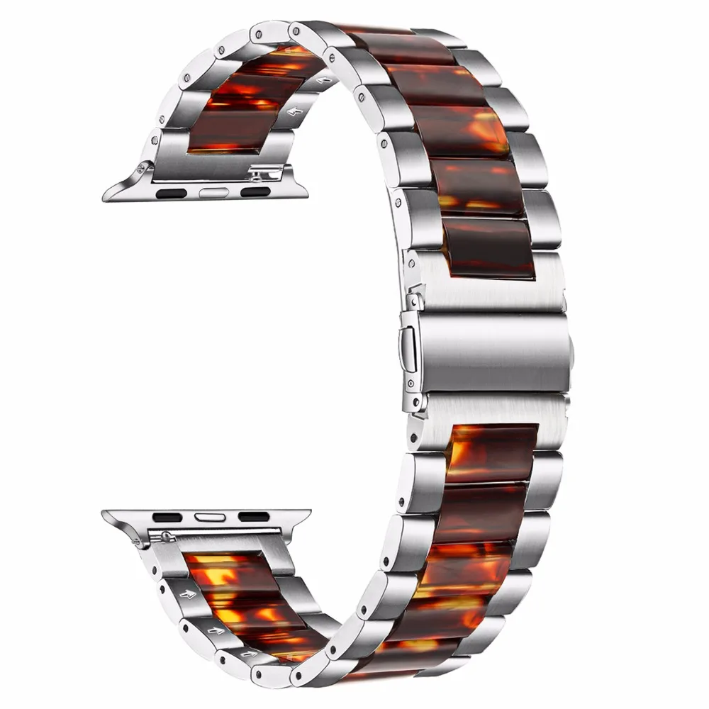 Ремешок для часов из нержавеющей стали и смолы для Apple Watch, 38 мм, 40 мм, 42 мм, 44 мм, серия 5, 4, 3, 2, 1, аксессуар, ремешок, резиновый браслет