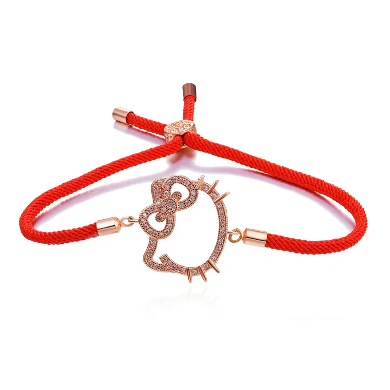 Колье bracciali Donna, модные трендовые красные веревочные бусы hello kitty, браслеты для женщин, ювелирные изделия Sieraden, очаровательные браслеты и браслеты Bijoux - Окраска металла: red rose gold