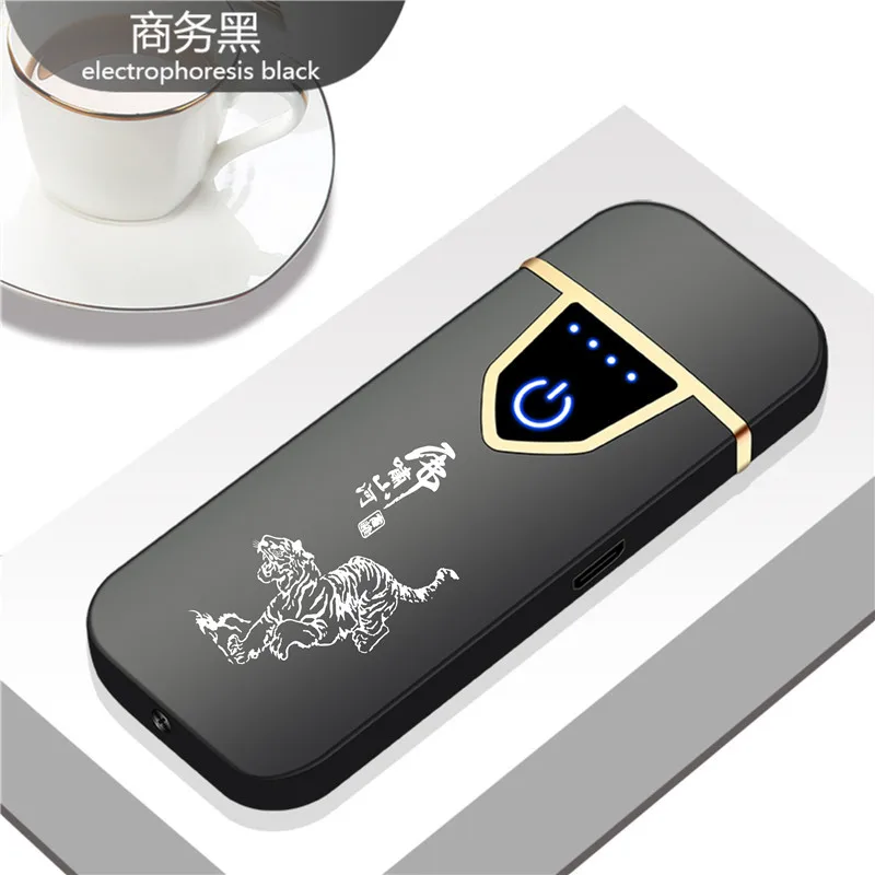 Tigar Акция, новая usb зарядка, зажигалка, маленькая металлическая перезаряжаемая Зажигалка для сигарет, двухстороннее зажигание, тонкая электрическая зажигалка, подарок - Цвет: Tigar