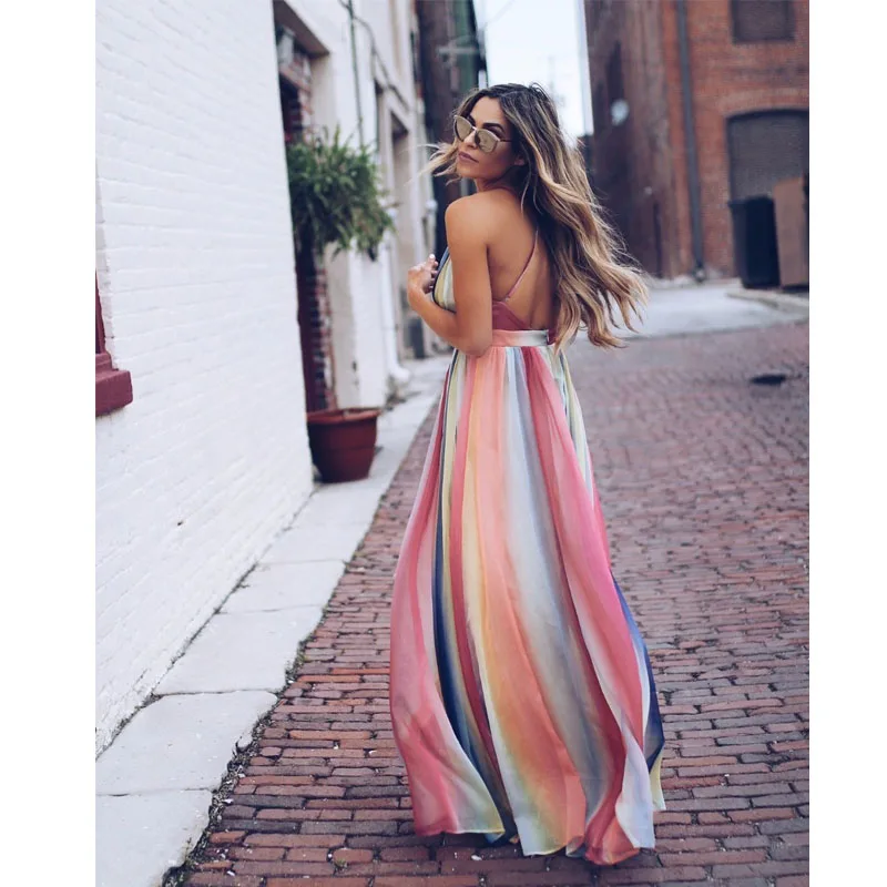 Женское летнее платье с перекрестными лямками Привлекательное богемным принтом