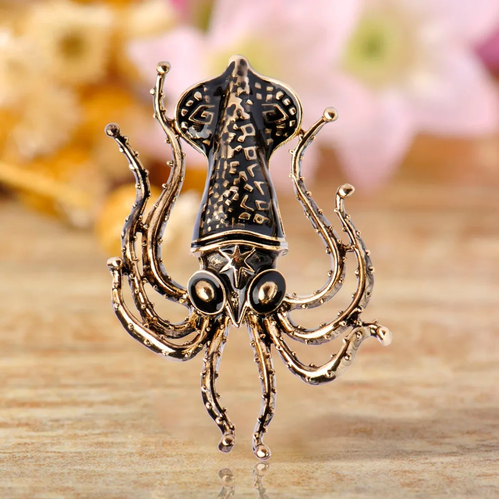 Броши Funmor в виде осьминога кальмара антизолотая эмаль винтажная рыба морские