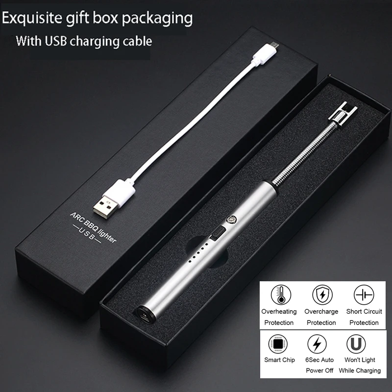 WGT подарочная упаковка USB электрические зажигалки с предохранительным выключателем 360 Вращение Кухня Зажигалка Arc барбекю Беспламенного Зажигалка