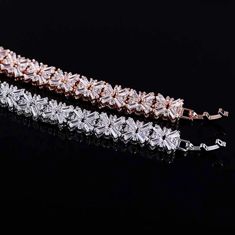 Сверкающие Камни CZ браслеты для женщин кубический цирконий кластер цветок