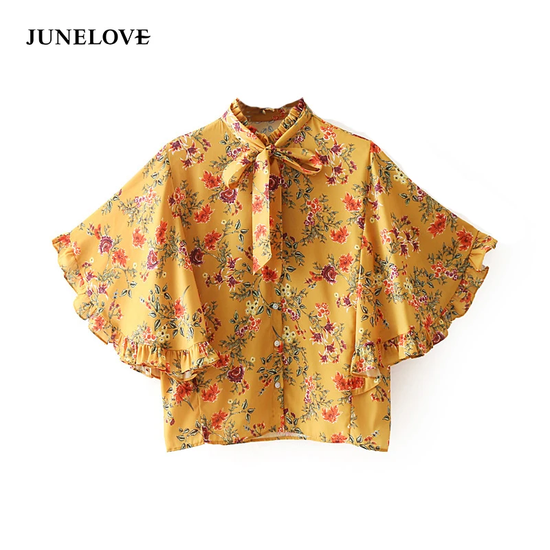 Женская блузка с рукавом летучая мышь JuneLove Повседневная Блузка на шнуровке