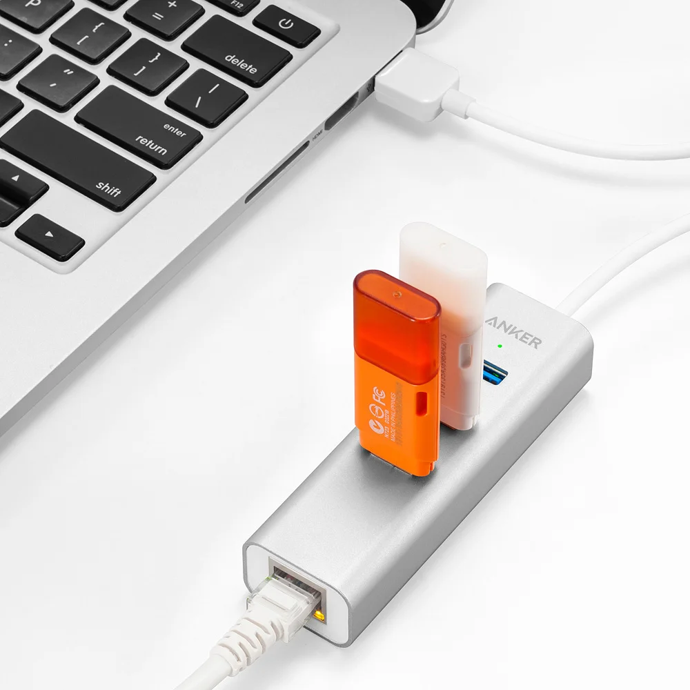 Anker Unibody 3 порта USB 0 и гигабитный Ethernet концентратор 1 фута кабель [Ethernet порт RTL8153