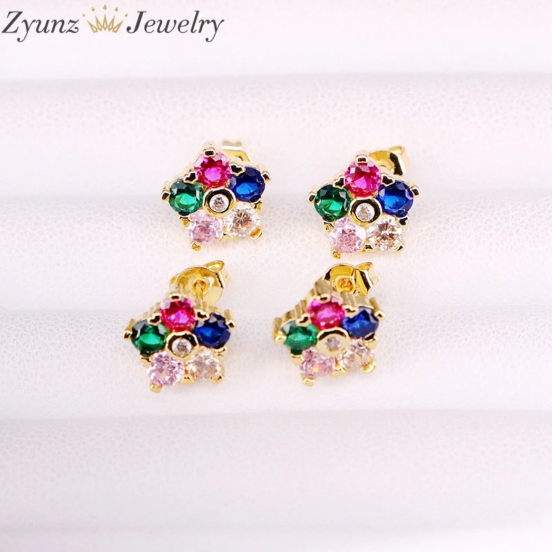 3 пары Новое поступление серьги гвоздики с кристаллами цирконием золотым