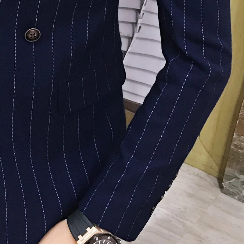 

Ropa Hombre Formal Striped 3 Pieces Set Wedding Groom Costume Dress Mens Blazers Vest Pants Slim Single-breasted Suits