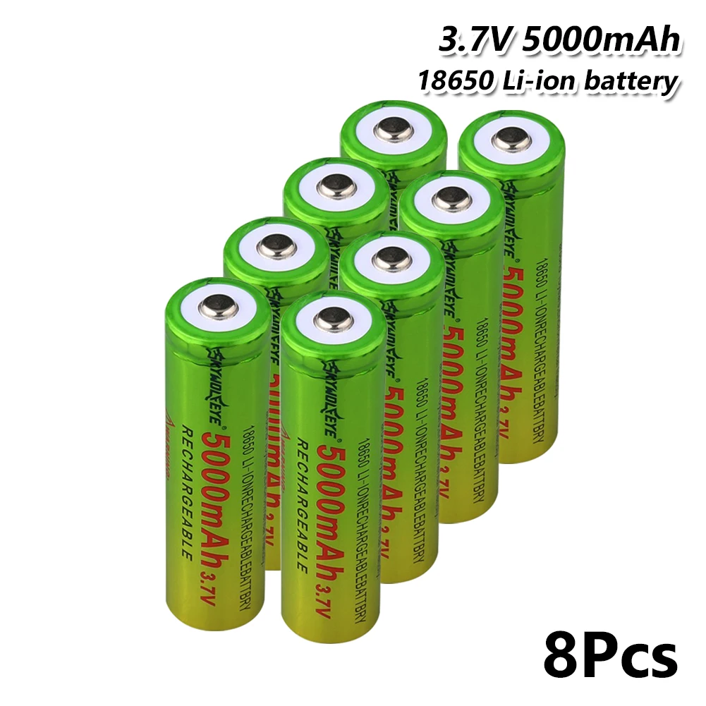 8 Pcs 18650 батарея 5000 мАч для фонарика мини-вентилятор питания батареи литий-ионная аккумуляторная батарея 3,7 в - Цвет: 8 Pcs