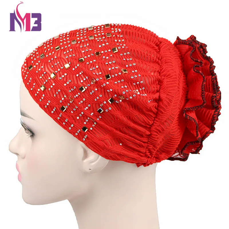 Головной убор Diamond Turban Hat Muslim Hijab Islamic Mesh Insert Turbante с горячей стразовой накладкой и большой флористической тарелкой на.
