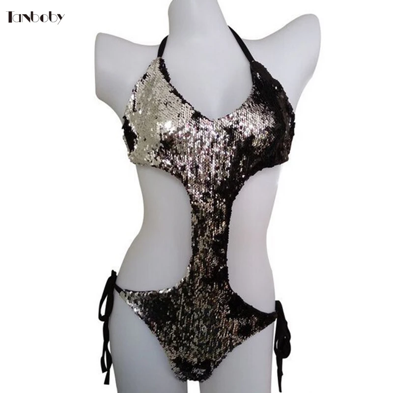 Черные и Серебристые купальники с пайетками 1 шт. пляжные костюмы сексуальные