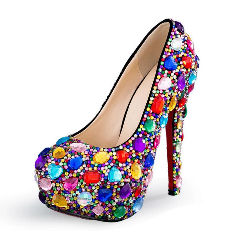 Модная обувь на высоком каблуке ручной работы Разноцветные туфли под свадебное