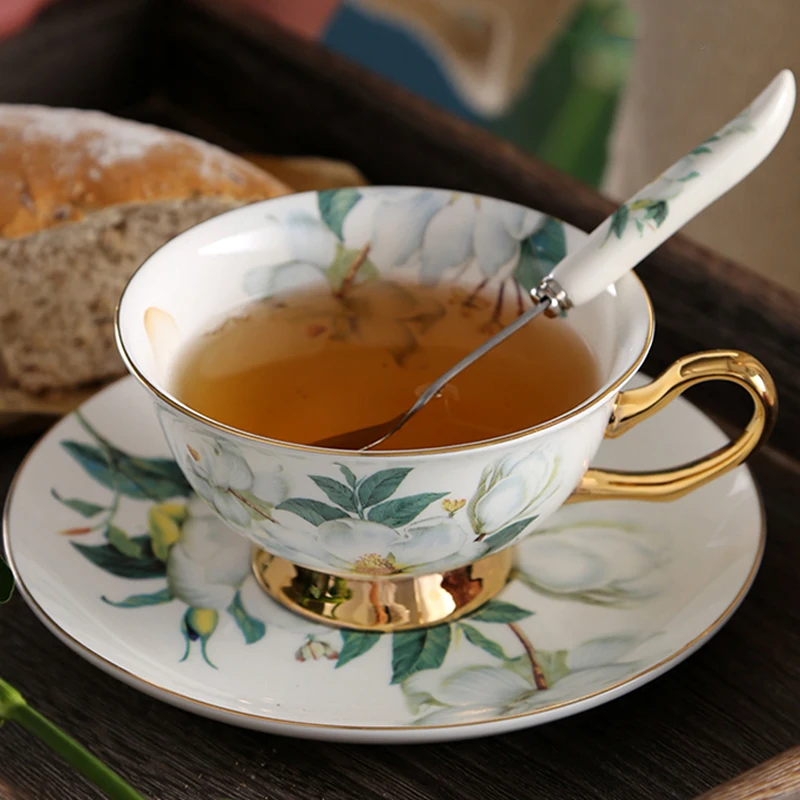 Костяной фарфор чашка с блюдцем набор цветочный узор Чай Кофе чашки Керамика