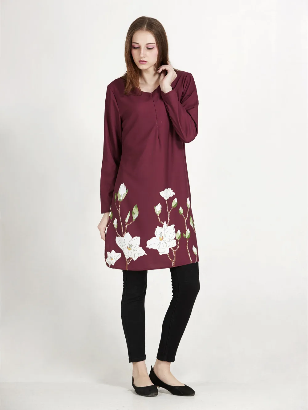 Мусульманская женская длинная рубашка свободная печать Дубай Турецкая одежда