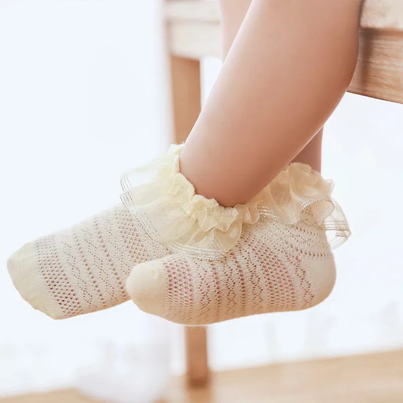 

3Pairs/Pack Baby Cotton Mesh Socks Infant Ruffled Lace Princess Sock Solid Color Breathable Summer Sock Kids 0-5Years