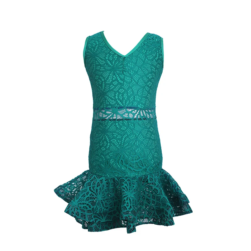 Детский костюм для латиноамериканских танцев DQL1339 Кружевной Костюм без рукавов