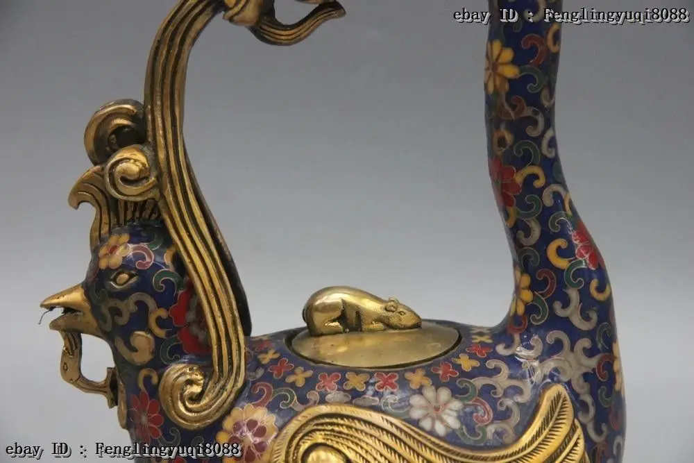 free shipping 10&quot Chinese Bronze Cloisonne Dragon Phoenix Mouse Wine pot Flagon Stoup Teapot 2017 | Дом и сад
