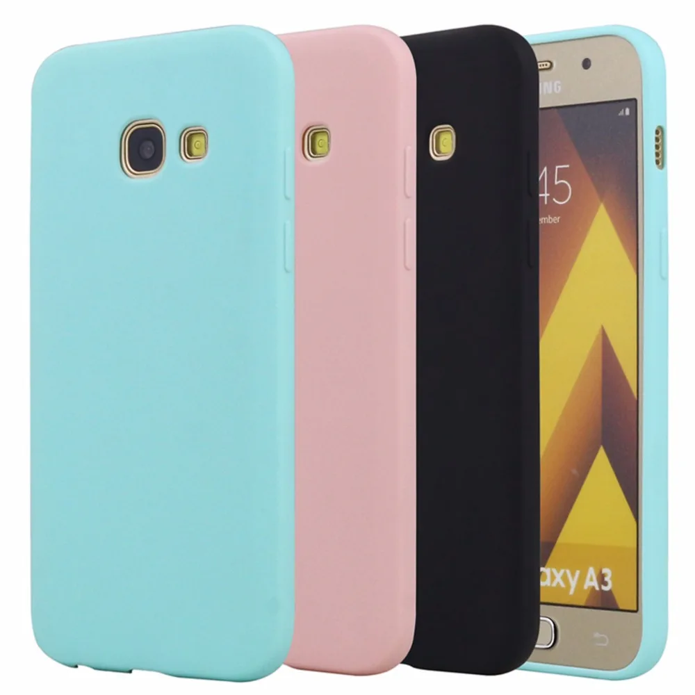 Резиновый ТПУ силиконовый чехол для samsung Galaxy A3 2016 2017 Карамельный Цвет Мягкий