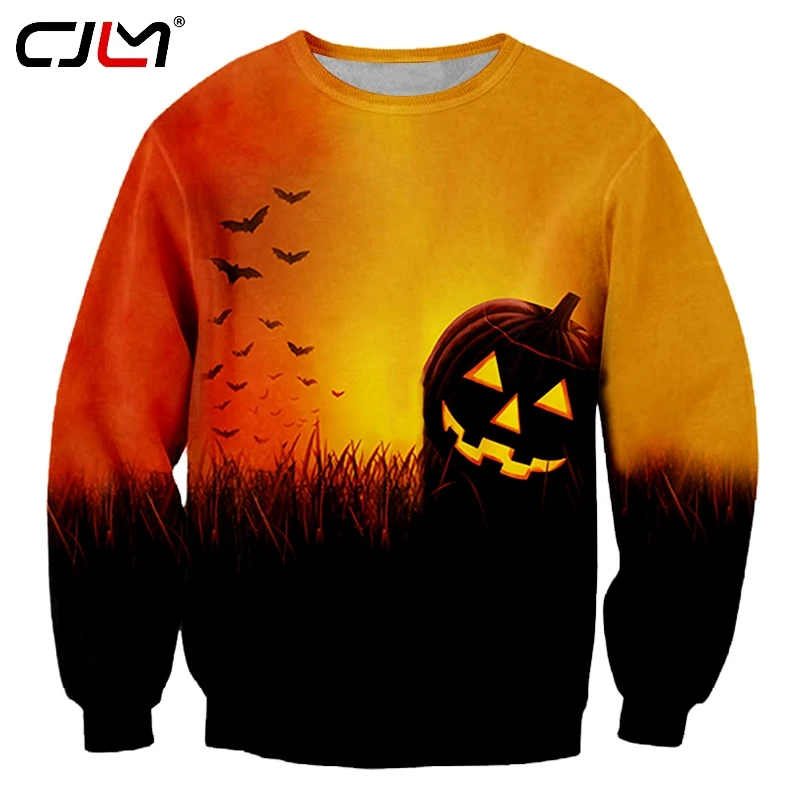 

CJLM 3D Printed Bat And Yellow Scenery Polyester Sweatshirt Men's Large Size 5XL Halloween Devil Pumpkin Man Pullover