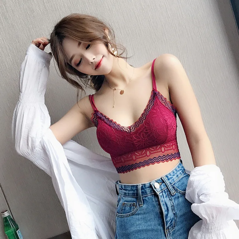 

Women Lace Cotton Tank Tops Sexy V-Neck Crochet Vest Casual Bralette Strapless Bus tier Crop Tops Lace Flower Camisoles