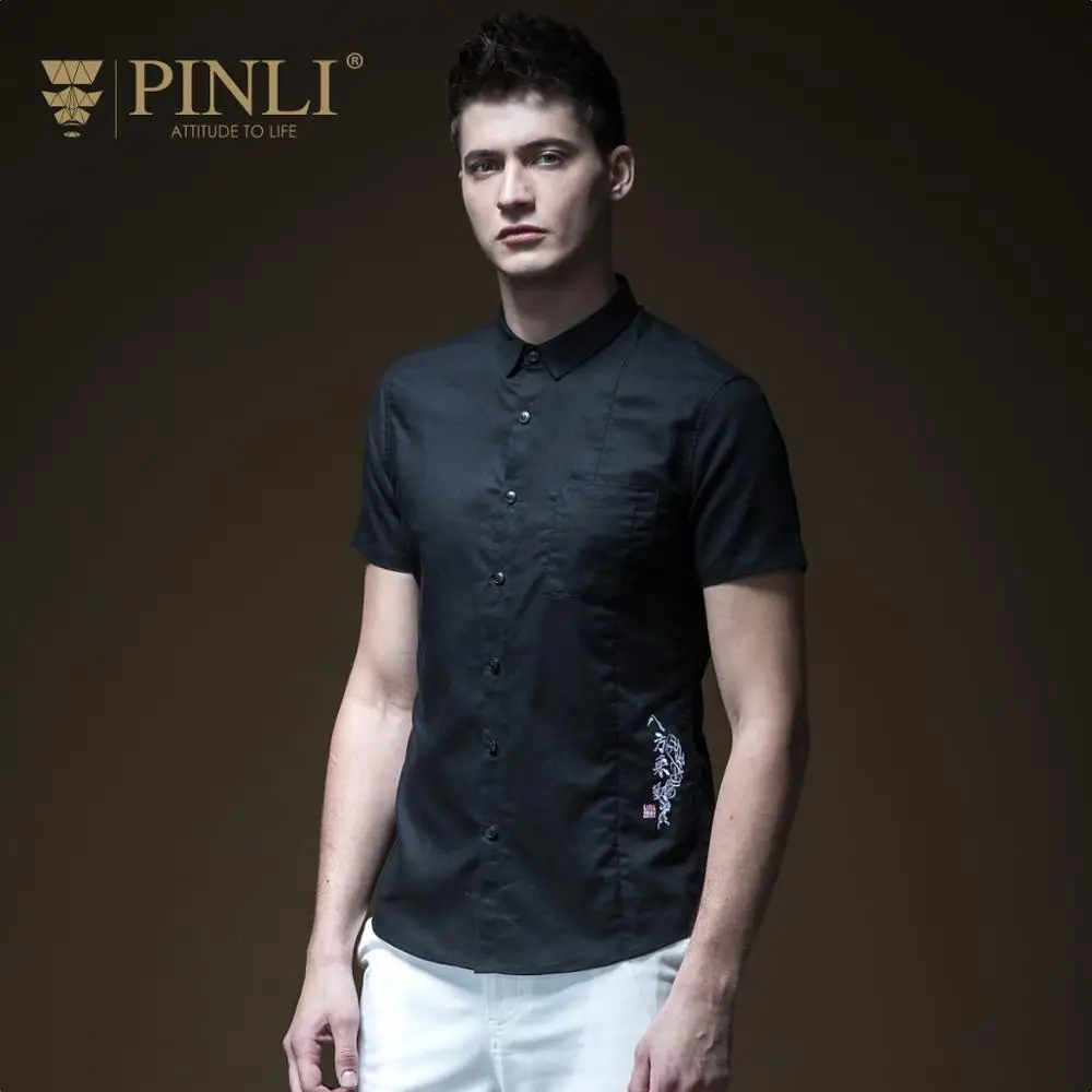 Мужская хлопковая рубашка с короткими рукавами и вышивкой Camisa Social Made Новинка