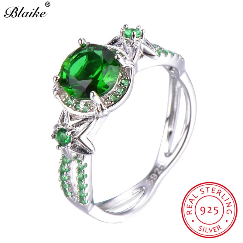 Blaike 100% однотонные 925 пробы серебро искусственный изумруд кольца для Для женщин